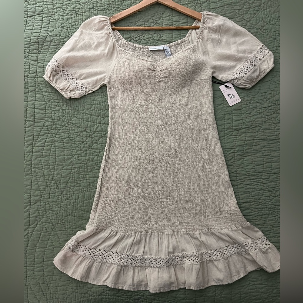 Sincerely Jules Beige Flax Smocked Mini Bodycon Dress Size M NWT